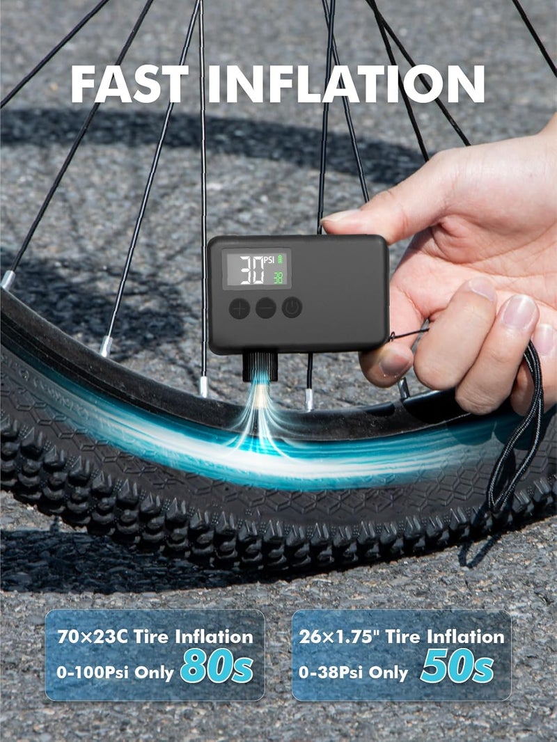 GPUTEK Mini Bike Tire Air Pump: Fast Inflate Portable Small Bicycle Electric Pump for Presta and Schrader Valves, 120 Psi High Pressure Pump with Digital Gauge for Road Bike, Mountain Bike, E-Bike - Image 3